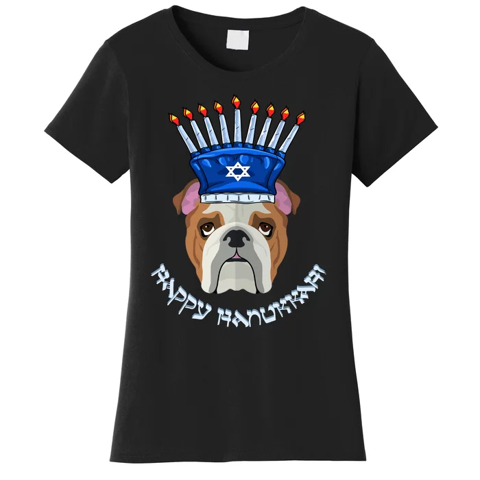 Bulldog Menorah Hat Hanukkah Chanukah Women's T-Shirt