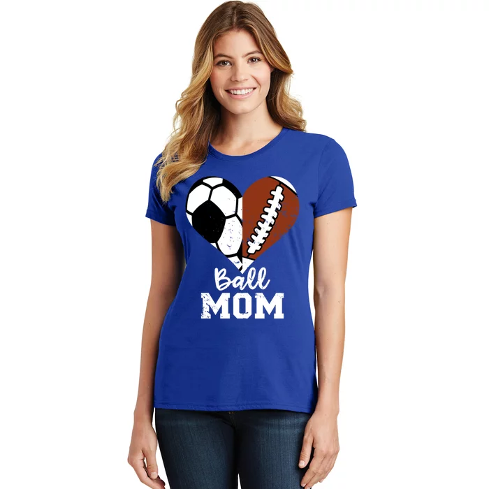 Ball Mom Heart Funny Football Soccer Mom Gift Women's T-Shirt