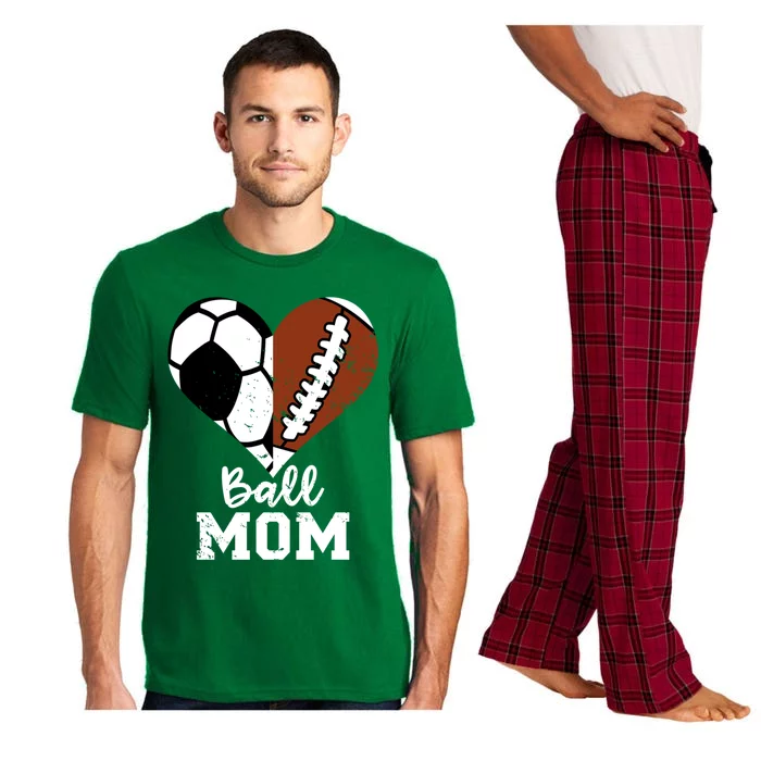 Ball Mom Heart Funny Football Soccer Mom Gift Pajama Set