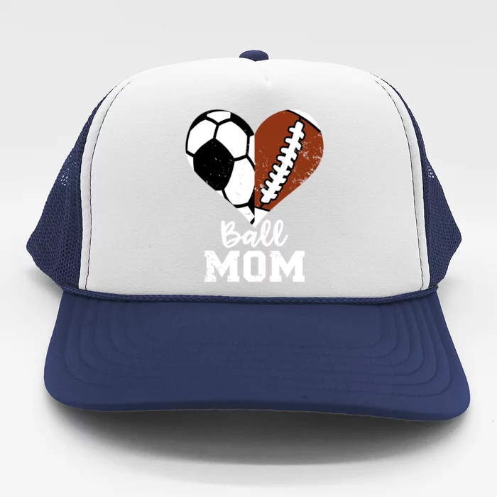 Ball Mom Heart Funny Football Soccer Mom Gift Trucker Hat