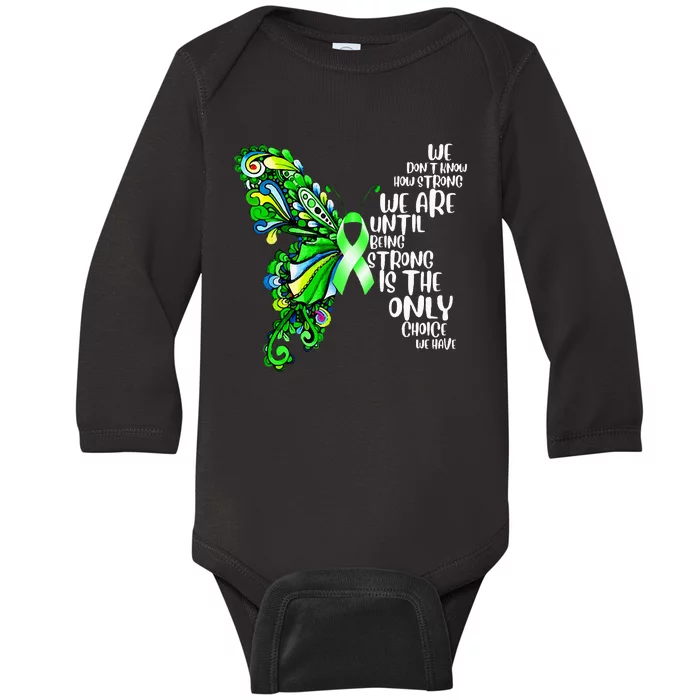 Butterfly Mental Health Green Ribbon Awareness Baby Long Sleeve Bodysuit