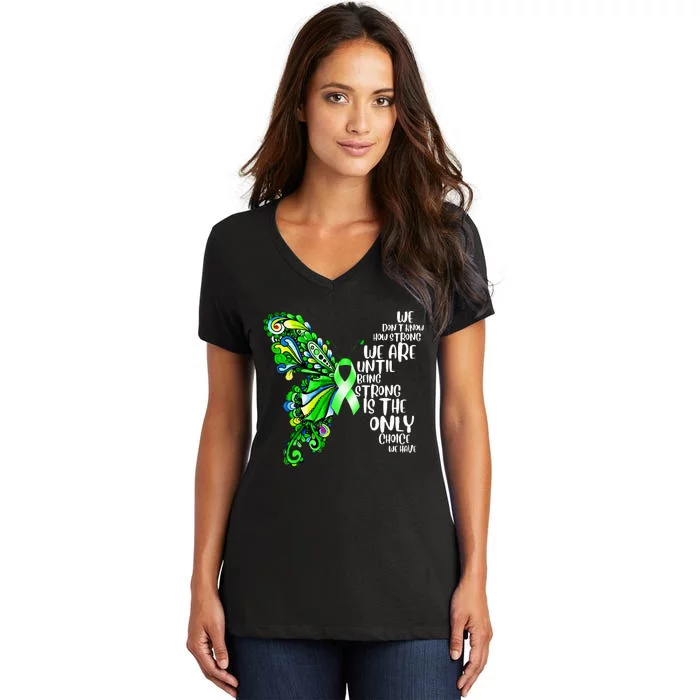 Butterfly Mental Health Green Ribbon Awareness Women's V-Neck T-Shirt