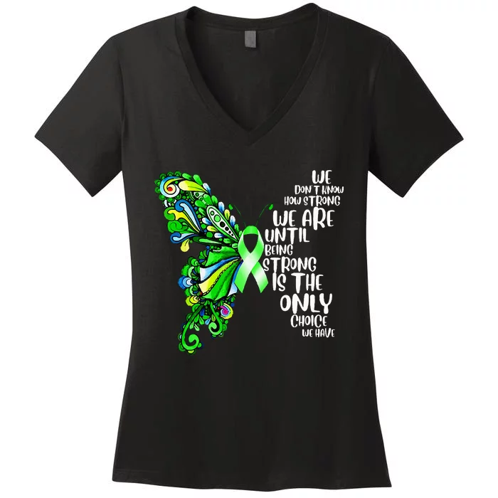 Butterfly Mental Health Green Ribbon Awareness Women's V-Neck T-Shirt