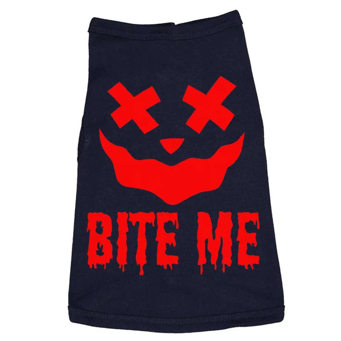 Bite Me Halloween Costume Pumpkin Scary Face Doggie Tank