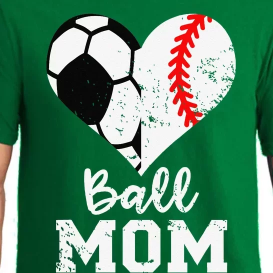 Ball Mom Heart Funny Baseball Soccer Mom Pajama Set