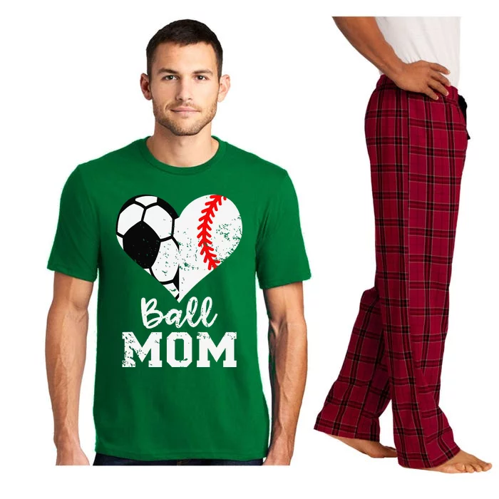 Ball Mom Heart Funny Baseball Soccer Mom Pajama Set