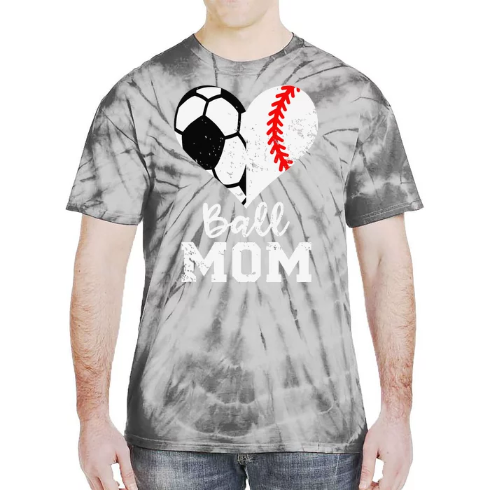 Ball Mom Heart Funny Baseball Soccer Mom Tie-Dye T-Shirt