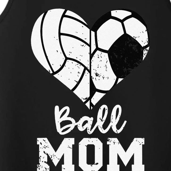 Ball Mom Heart Funny Soccer Volleyball Mom Performance Tank