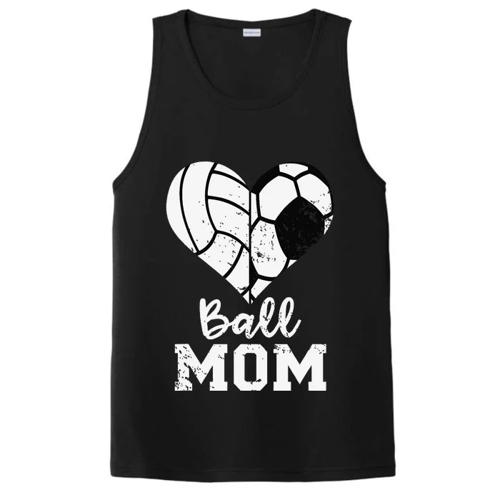 Ball Mom Heart Funny Soccer Volleyball Mom Performance Tank