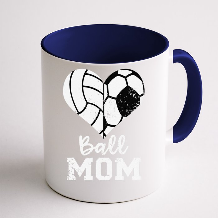 Ball Mom Heart Funny Soccer Volleyball Mom Front & Back Coffee Mug