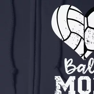 Ball Mom Heart Funny Soccer Volleyball Mom Full Zip Hoodie