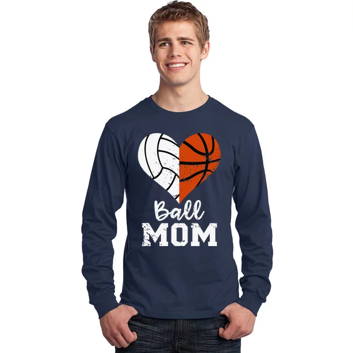 Ball Mom Heart Funny Volleyball Basketball Mom Tall Long Sleeve T-Shirt