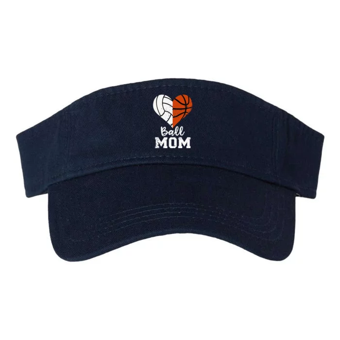 Ball Mom Heart Funny Volleyball Basketball Mom Valucap Bio-Washed Visor