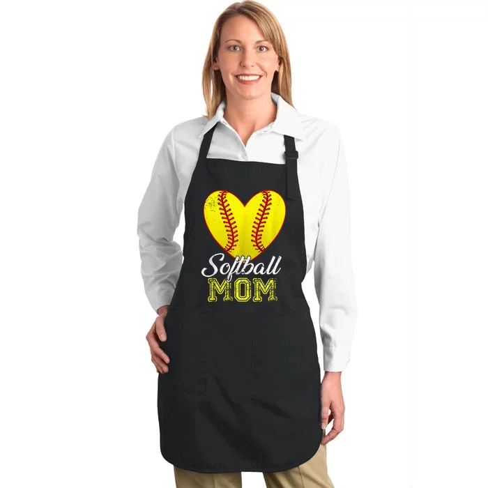 Ball Mom Heart Baseball Softball Mama Mothers Day 2024 Full-Length Apron With Pocket