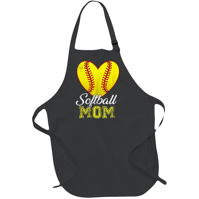 Ball Mom Heart Baseball Softball Mama Mothers Day 2024 Full-Length Apron With Pocket