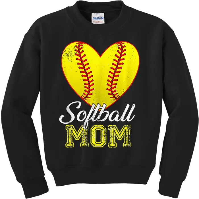 Ball Mom Heart Baseball Softball Mama Mothers Day 2024 Kids Sweatshirt