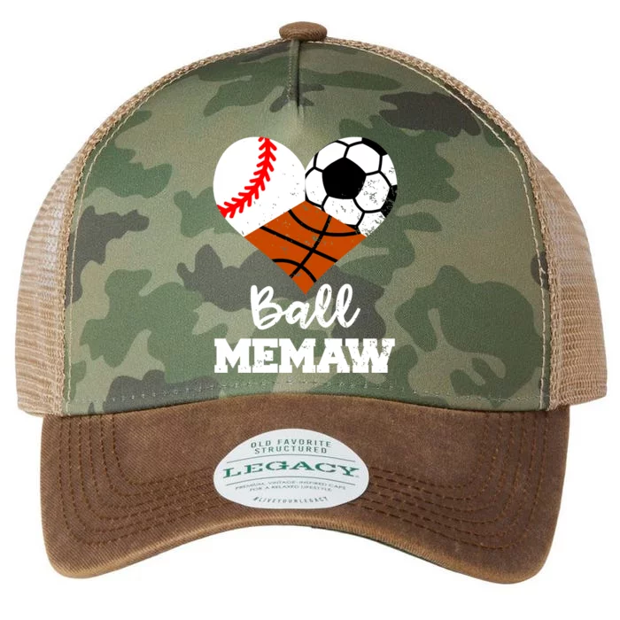 Ball Memaw Heart Funny Baseball Soccer Basketball Memaw Gift Legacy Tie Dye Trucker Hat