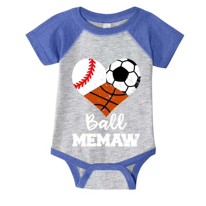 Ball Memaw Heart Funny Baseball Soccer Basketball Memaw Gift Infant Baby Jersey Bodysuit