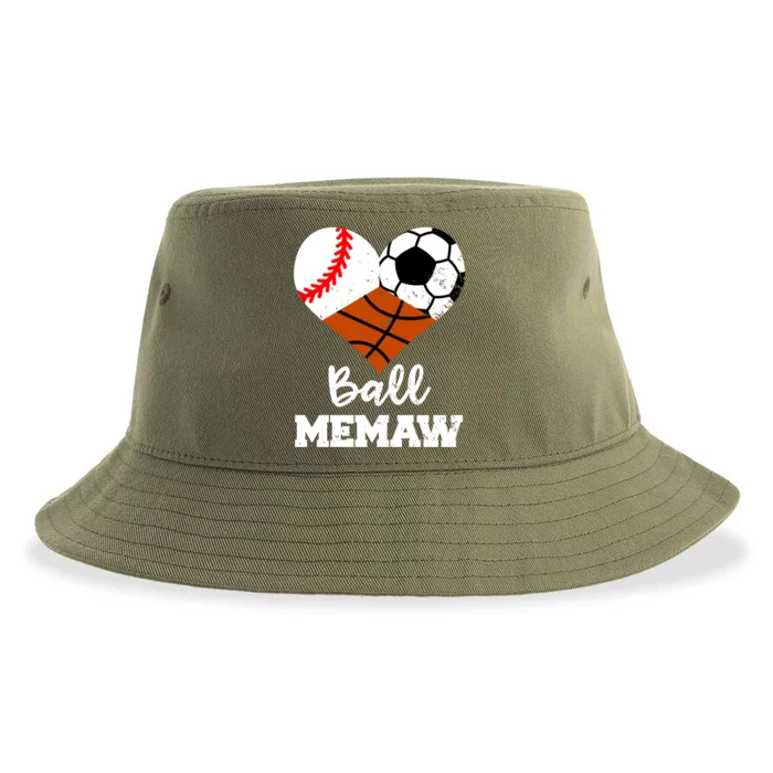 Ball Memaw Heart Funny Baseball Soccer Basketball Memaw Gift Sustainable Bucket Hat