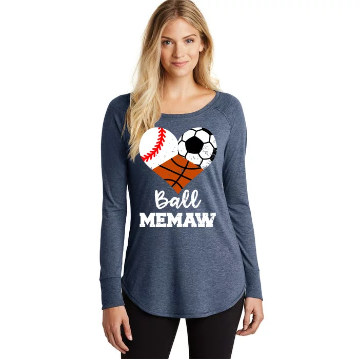 Ball Memaw Heart Funny Baseball Soccer Basketball Memaw Gift Women's Perfect Tri Tunic Long Sleeve Shirt