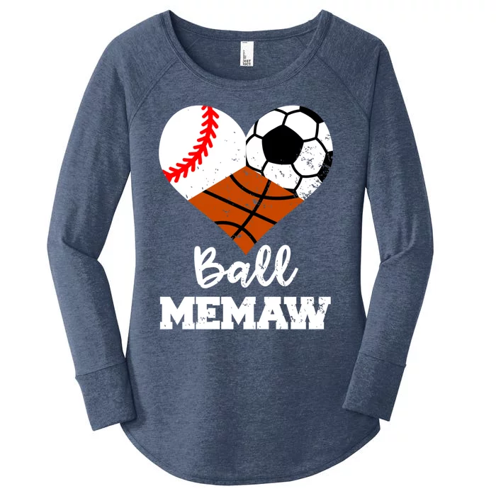 Ball Memaw Heart Funny Baseball Soccer Basketball Memaw Gift Women's Perfect Tri Tunic Long Sleeve Shirt