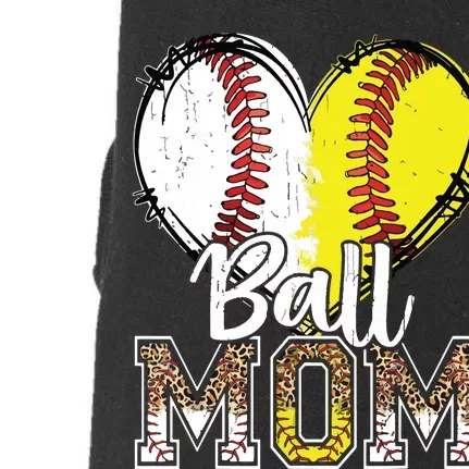 Ball Mom Heart Baseball Softball Mama Mothers Day Doggie 3-End Fleece Hoodie