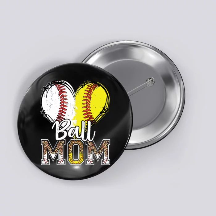 Ball Mom Heart Baseball Softball Mama Mothers Day Button