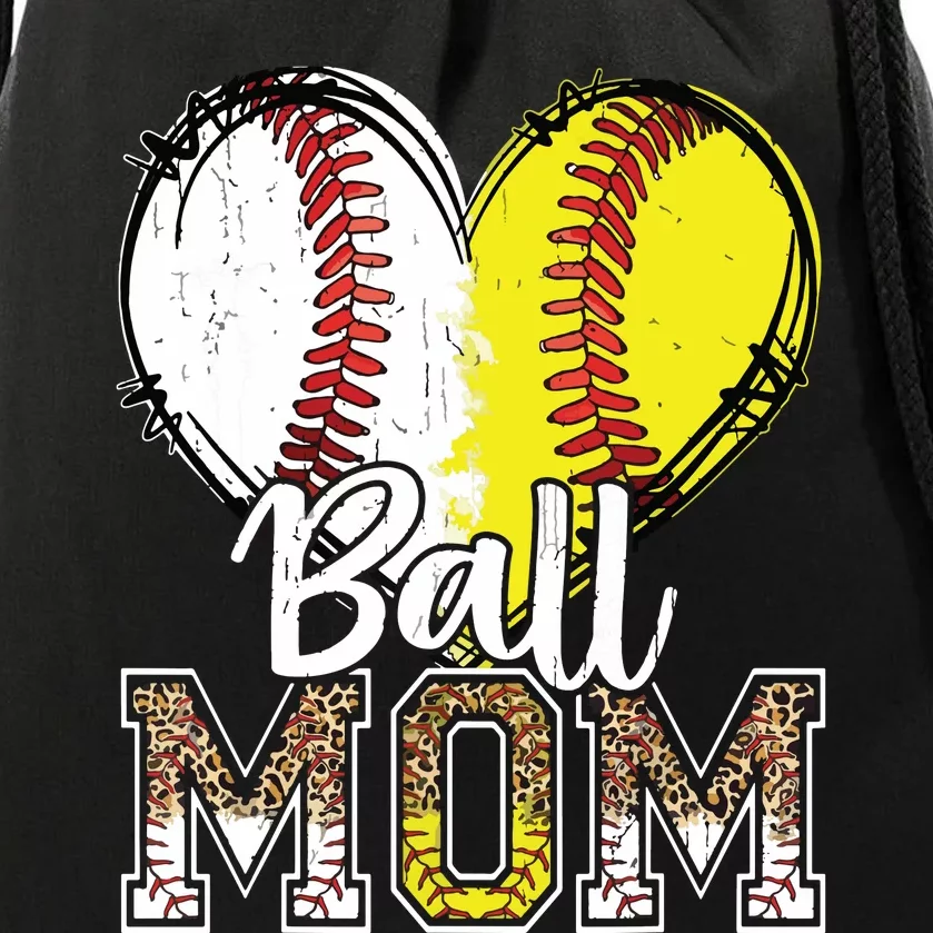 Ball Mom Heart Baseball Softball Mama Mothers Day Drawstring Bag