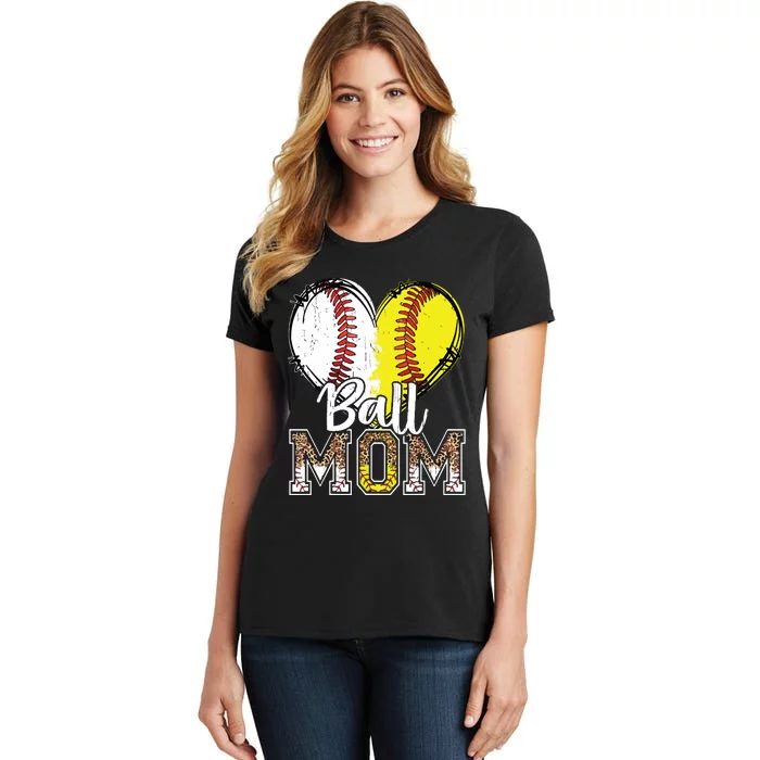 Ball Mom Heart Baseball Softball Mama Mothers Day Women's T-Shirt