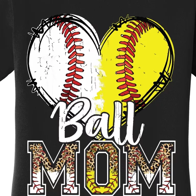 Ball Mom Heart Baseball Softball Mama Mothers Day Women's T-Shirt