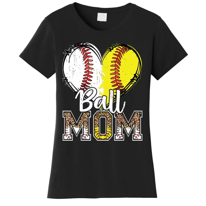 Ball Mom Heart Baseball Softball Mama Mothers Day Women's T-Shirt