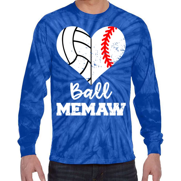 Ball Memaw Heart Funny Baseball Volleyball Memaw Funny Gift Tie-Dye Long Sleeve Shirt