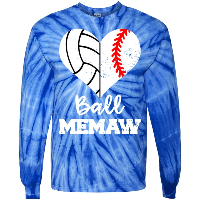 Ball Memaw Heart Funny Baseball Volleyball Memaw Funny Gift Tie-Dye Long Sleeve Shirt