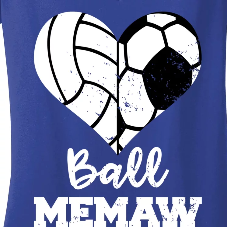 Ball Memaw Heart Funny Soccer Volleyball Memaw Cute Gift Women's V-Neck T-Shirt