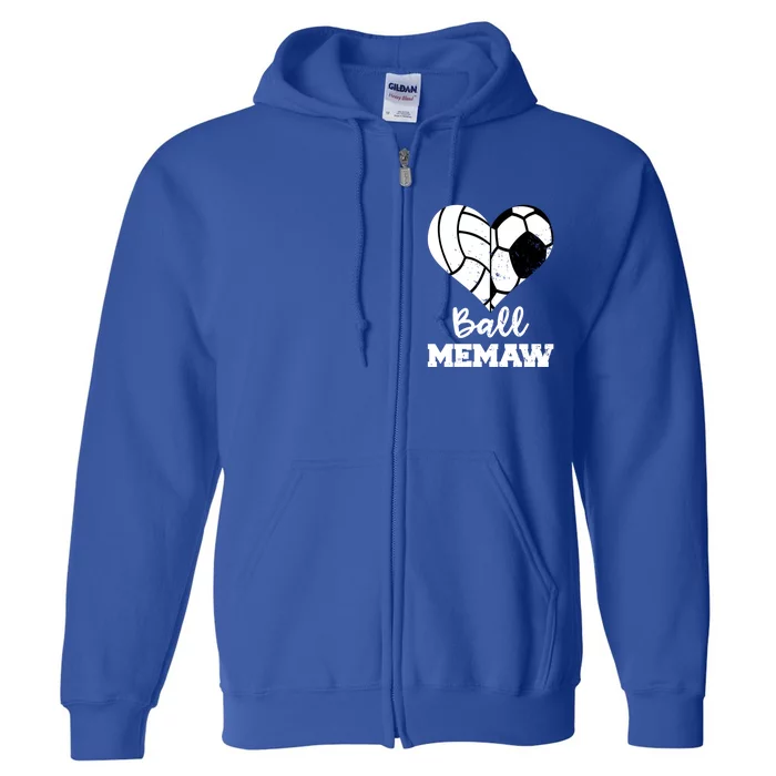 Ball Memaw Heart Funny Soccer Volleyball Memaw Cute Gift Full Zip Hoodie