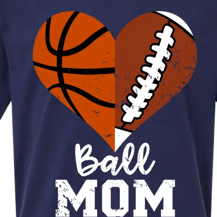 Ball Mom Heart Funny Football Basketball Mom Great Gift Sueded Cloud Jersey T-Shirt