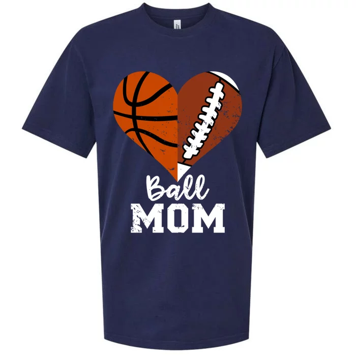 Ball Mom Heart Funny Football Basketball Mom Great Gift Sueded Cloud Jersey T-Shirt