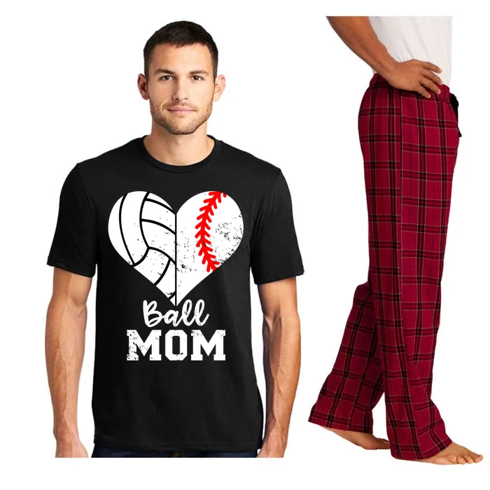 Ball Mom Heart Funny Baseball Volleyball Mom Gift Pajama Set