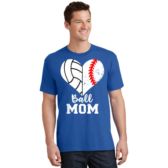 Ball Mom Heart Funny Baseball Volleyball Mom Gift T-Shirt