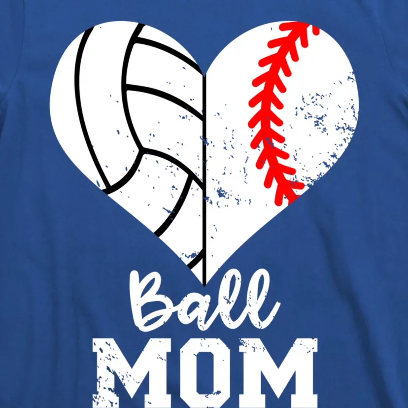 Ball Mom Heart Funny Baseball Volleyball Mom Gift T-Shirt