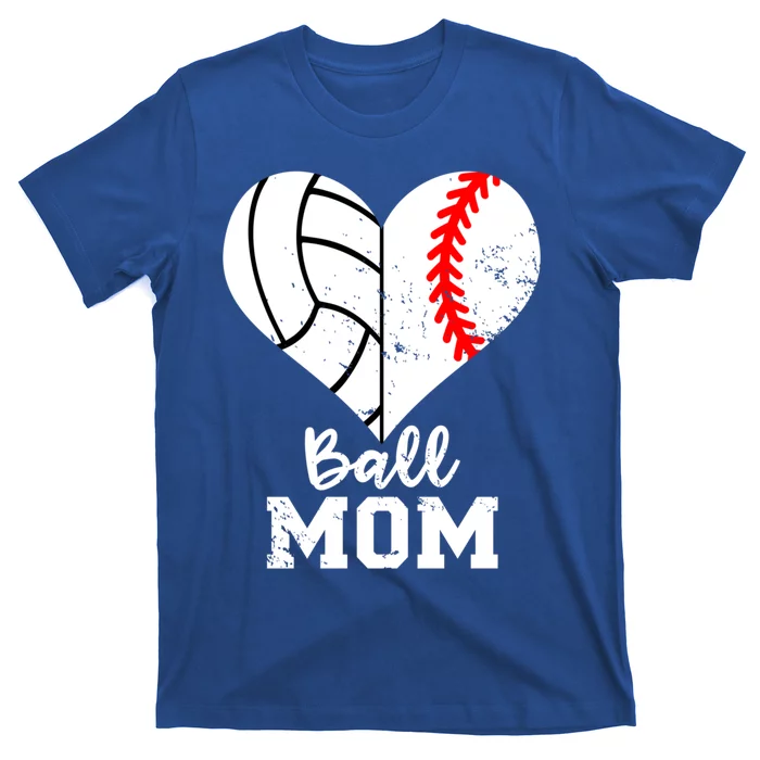 Ball Mom Heart Funny Baseball Volleyball Mom Gift T-Shirt