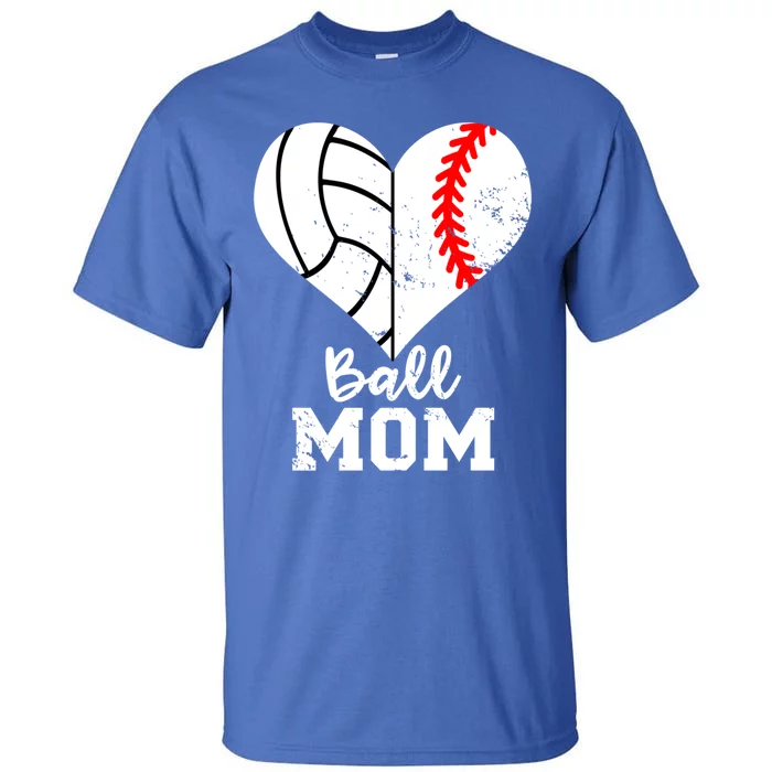 Ball Mom Heart Funny Baseball Volleyball Mom Gift Tall T-Shirt