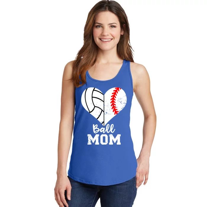 Ball Mom Heart Funny Baseball Volleyball Mom Gift Ladies Essential Tank