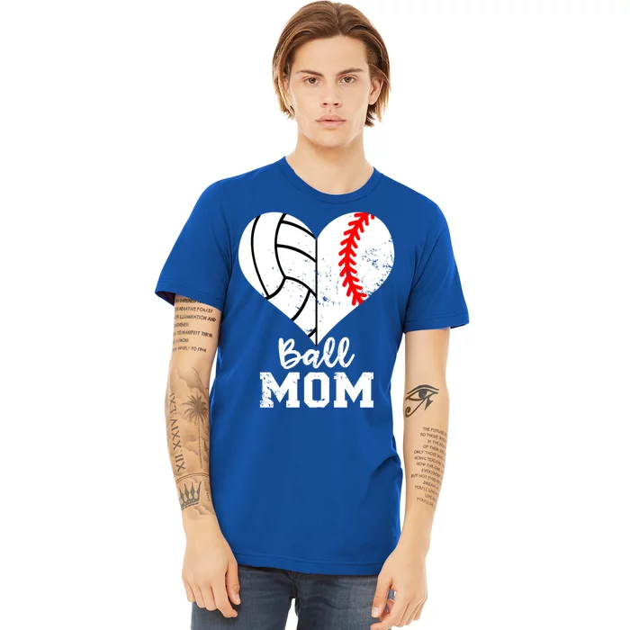 Ball Mom Heart Funny Baseball Volleyball Mom Gift Premium T-Shirt