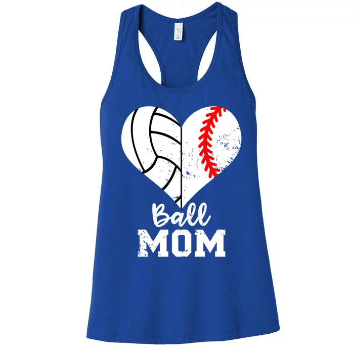 Ball Mom Heart Funny Baseball Volleyball Mom Gift Women's Racerback Tank