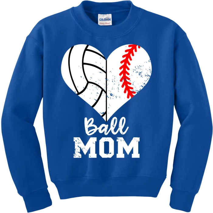 Ball Mom Heart Funny Baseball Volleyball Mom Gift Kids Sweatshirt