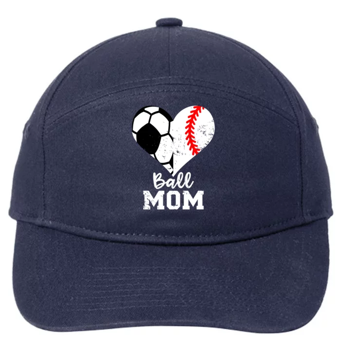 Ball Mom Heart Funny Baseball Soccer Mom 7-Panel Snapback Hat