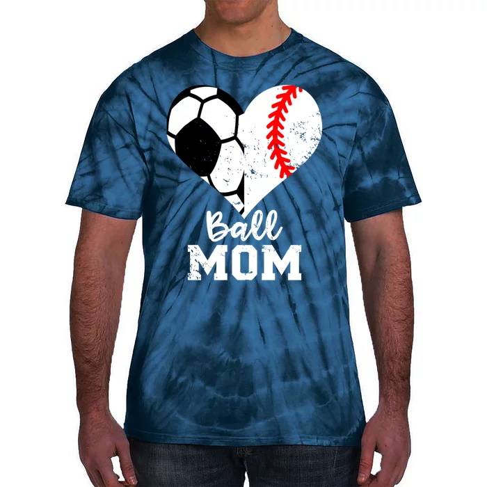 Ball Mom Heart Funny Baseball Soccer Mom Tie-Dye T-Shirt