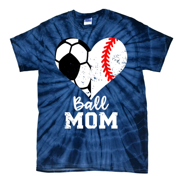 Ball Mom Heart Funny Baseball Soccer Mom Tie-Dye T-Shirt