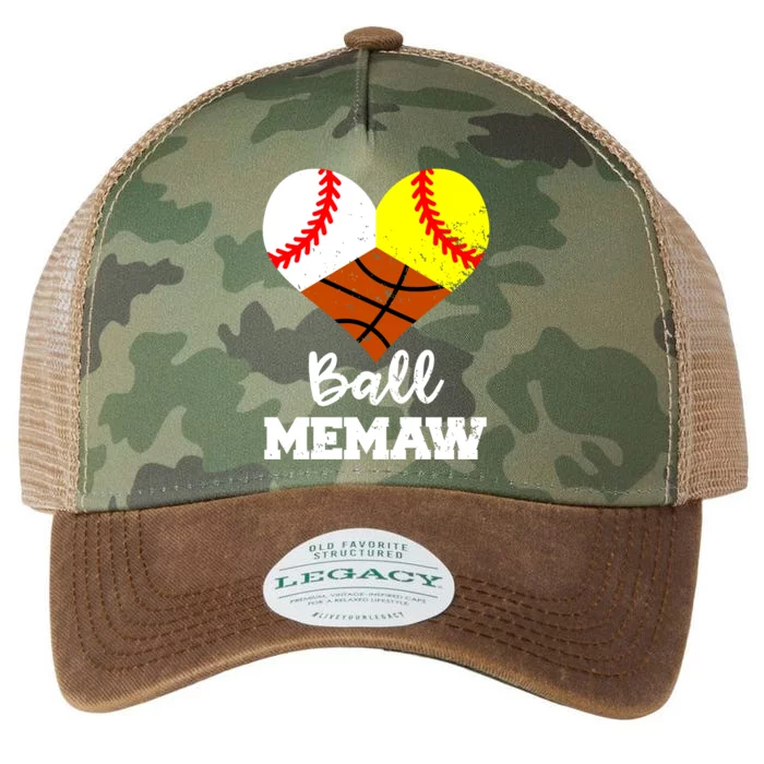 Ball Memaw Heart Funny Baseball Softball Basketball Memaw Cute Gift Legacy Tie Dye Trucker Hat